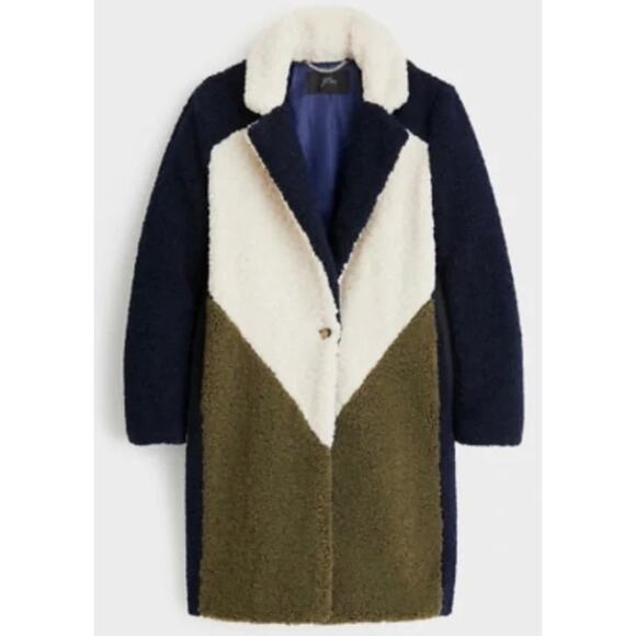 J. Crew Sherpa navy green colorblock Pea Coat - Picture 1 of 7
